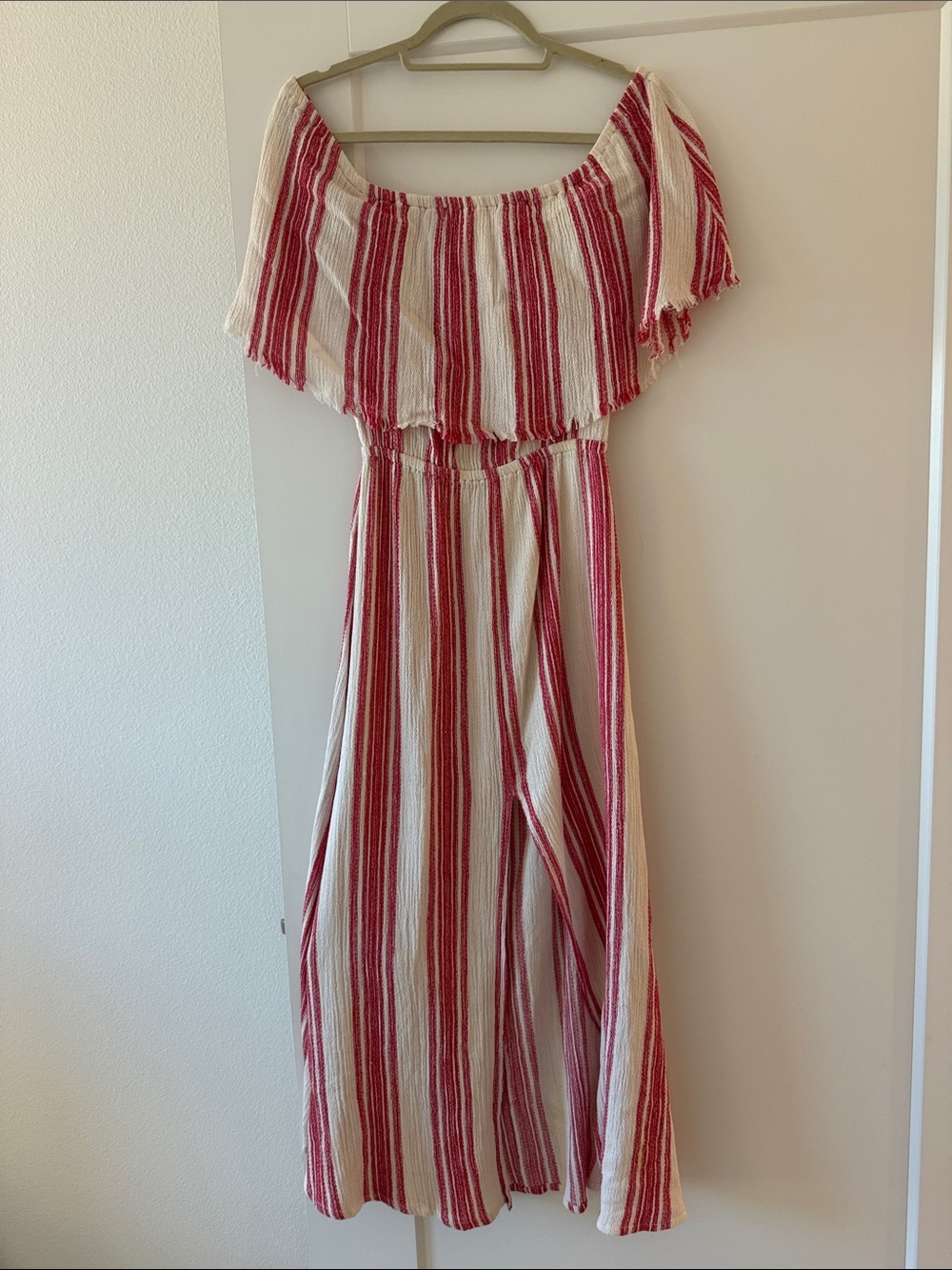 Elan Red & White Striped Off-Shoulder Maxi Dress